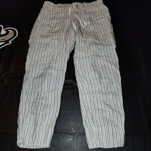 Athleta Womens Gray White Linen‎ Herringbone Stripe Ankle Pants 6